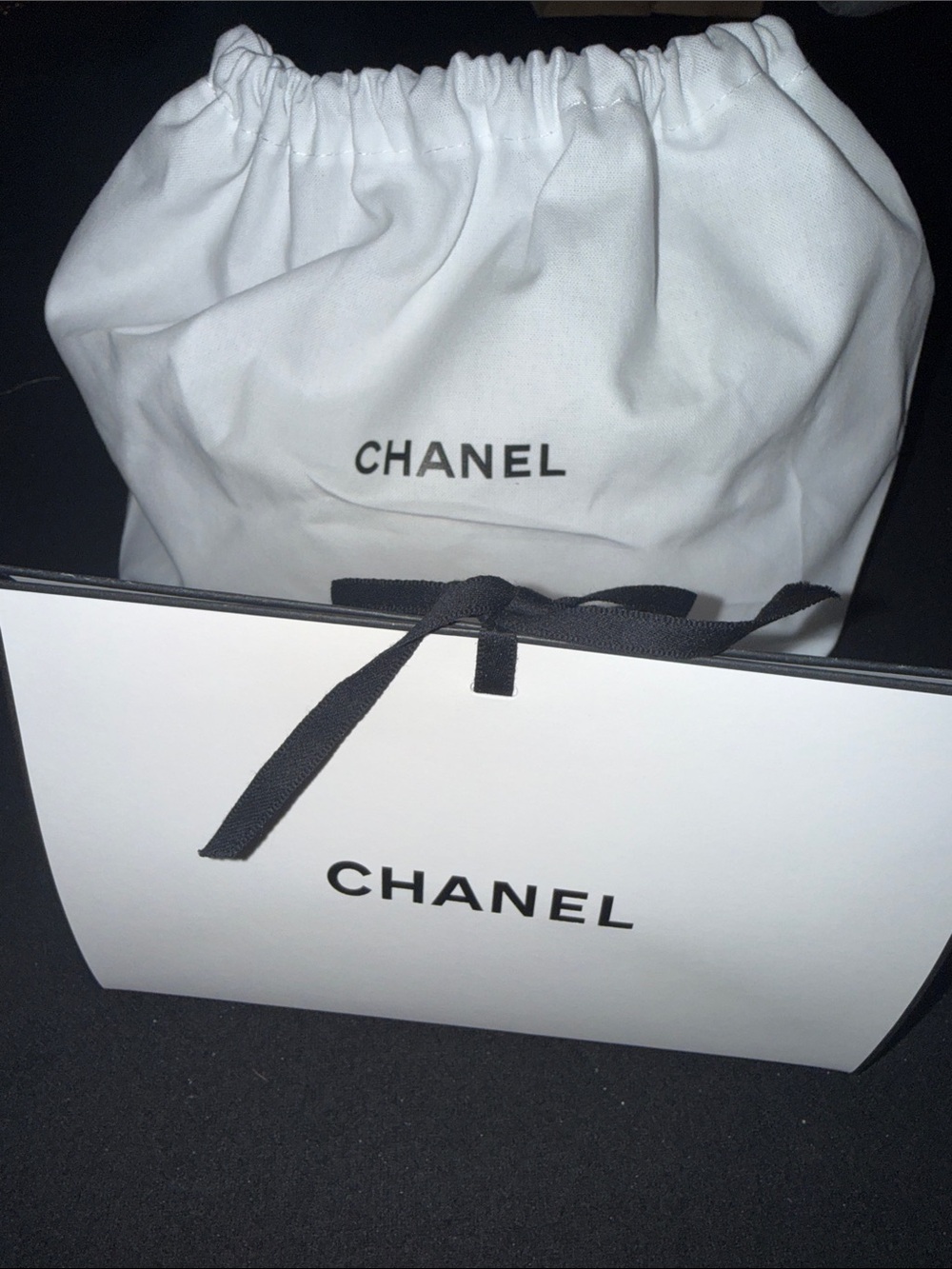 CHANEL White Drawstring Gift Bag with Branded Gift Box